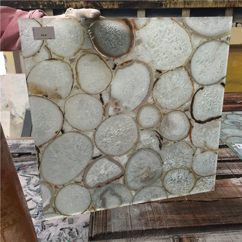 Slice White Agate Semiprecious Stone Wall Tile