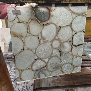 Slice White Agate Semiprecious Stone Wall Tile