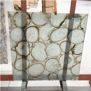 Slice White Agate Semiprecious Stone Wall Tile