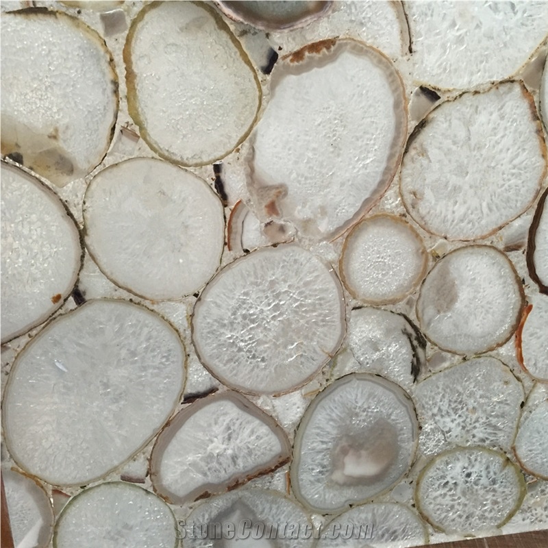 Slice White Agate Semiprecious Stone Wall Tile