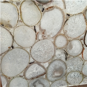 Slice White Agate Semiprecious Stone Wall Tile