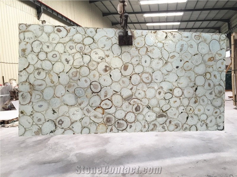Slice White Agate Semiprecious Stone Wall Tile