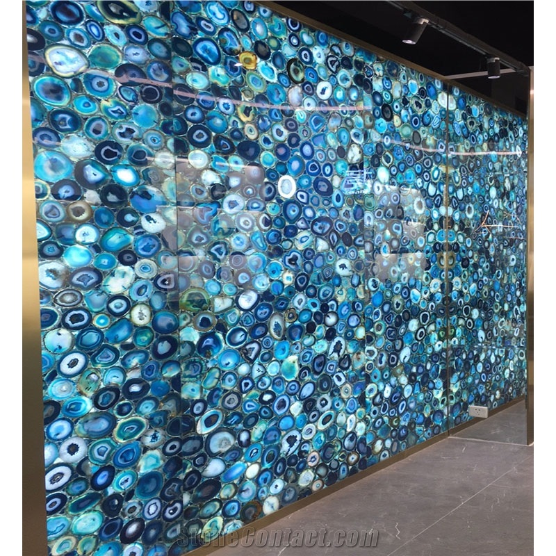 Composite Semi Precious Blue Agate Stone Slabs