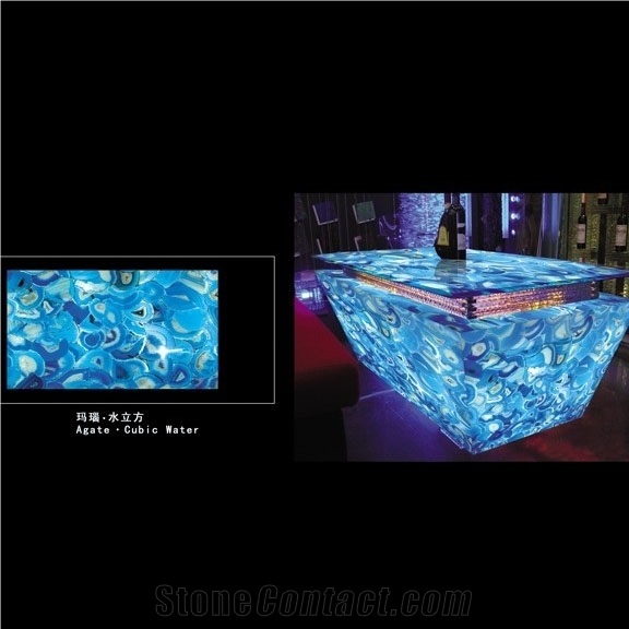 Composite Semi Precious Blue Agate Stone Slabs