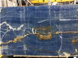 Finely Blue Onyx Wall Bookmatch Slab 