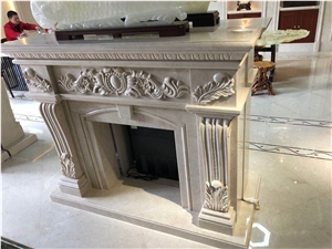 Indoor Modern Beige Marble Fireplace