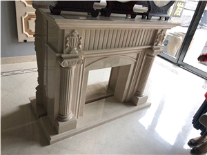 Indoor Modern Beige Marble Fireplace