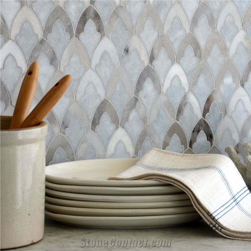 Afyon Grey,Palisandra Multi Finish Marble Waterjet Mosaic