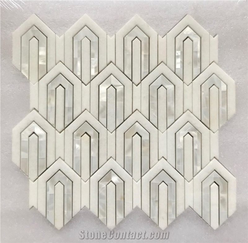 Arrow Waterjet Mosaic Thassos and Mother Of Pearl