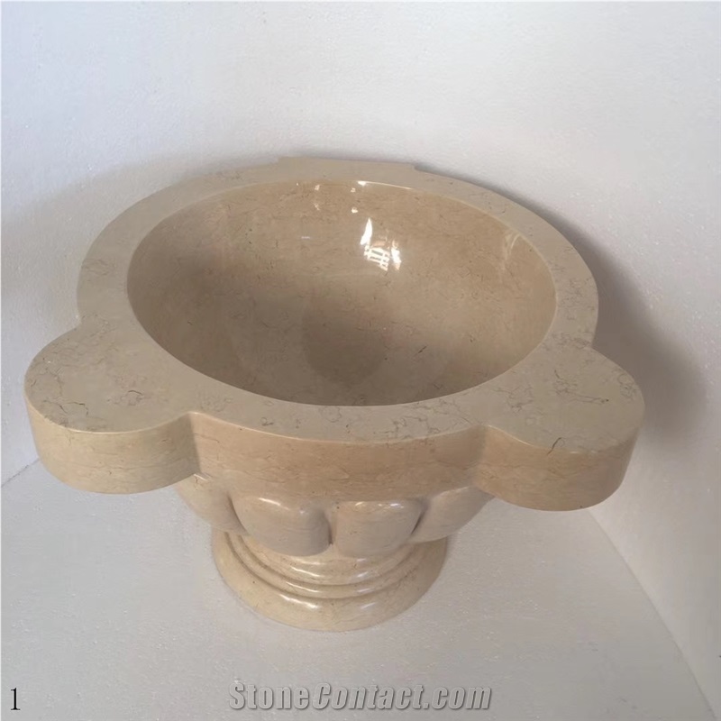 Beige Galala Marble Natural Stone Pillar Wash Sink
