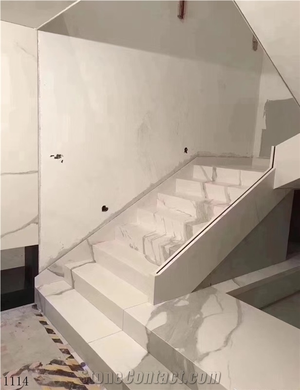 Bianco Calacatta Marble White Stairs and Steps
