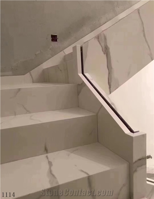 Bianco Calacatta Marble White Stairs and Steps