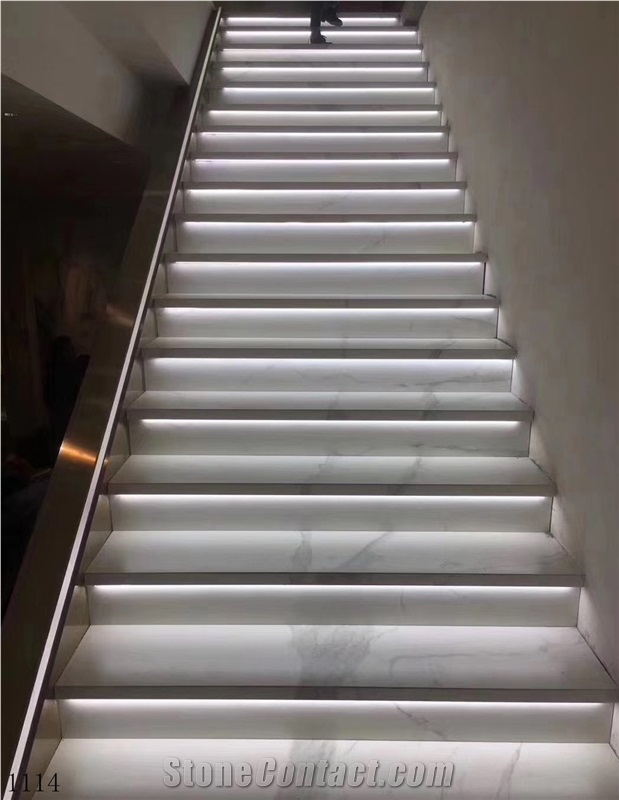 Bianco Calacatta Marble White Stairs and Steps