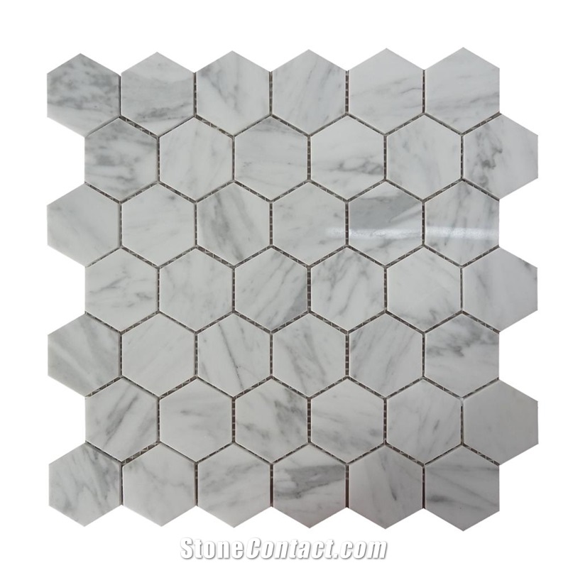Bianco Carrara Marble Hexagon Mosaic Wall Tiles
