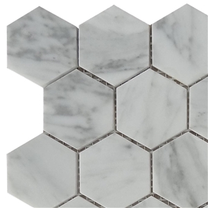 Bianco Carrara Marble Hexagon Mosaic Wall Tiles