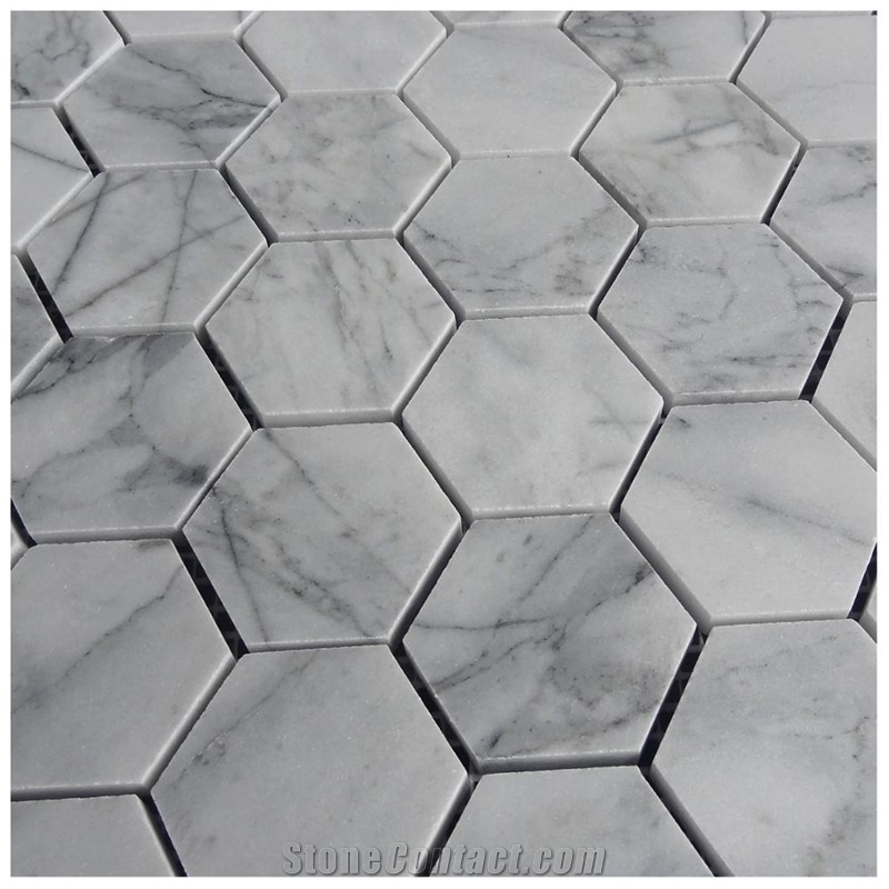 Bianco Carrara Marble Hexagon Mosaic Wall Tiles