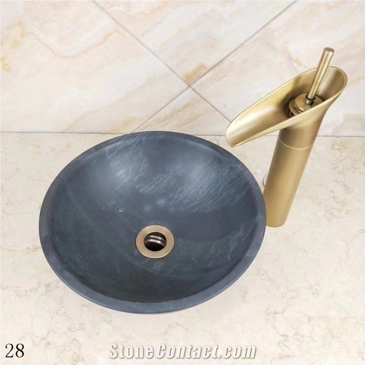 Black Granite Basin Natural Stone Round Sink