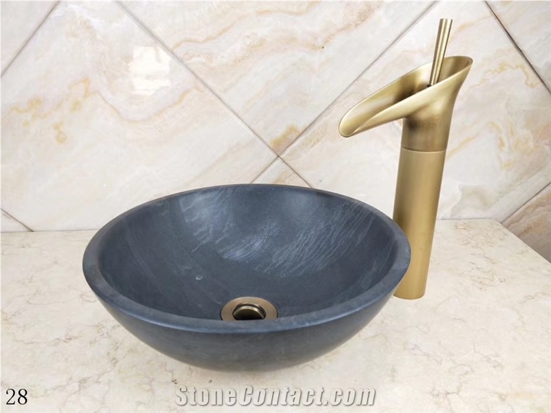 Black Granite Basin Natural Stone Round Sink