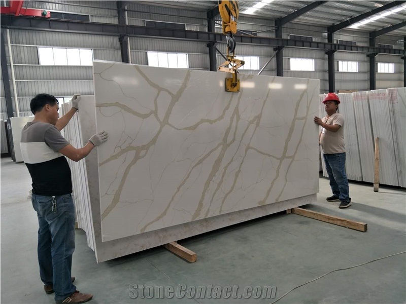 Calacatte Gold Quartz Flooring Covering Slab