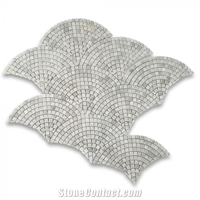 Carrara White Fish Scale Scallop Fan Pattern Tiles
