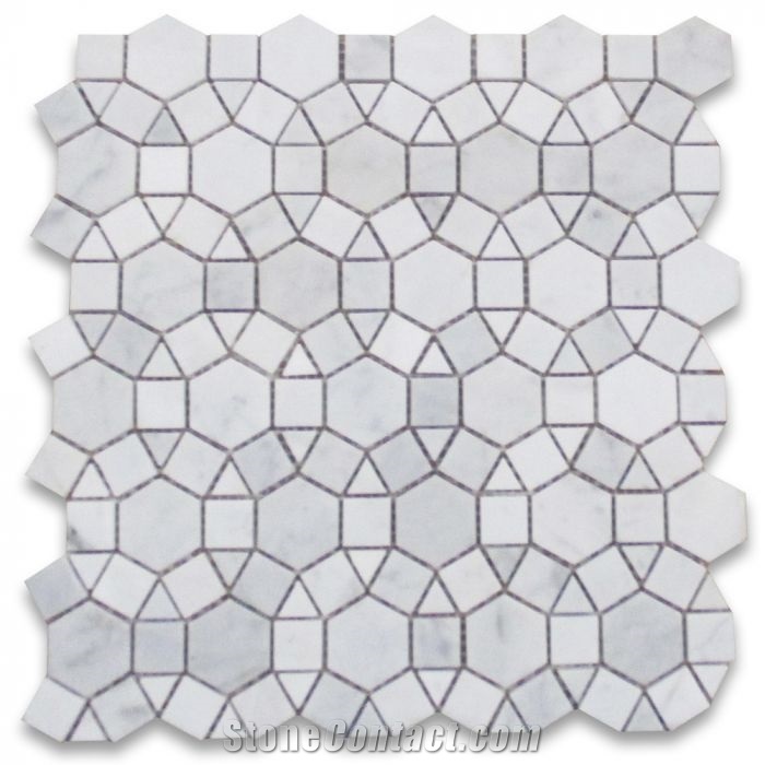 Carrara White Hexagon Sunflower Ring Mosaic Tiles