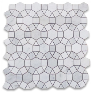 Carrara White Hexagon Sunflower Ring Mosaic Tiles