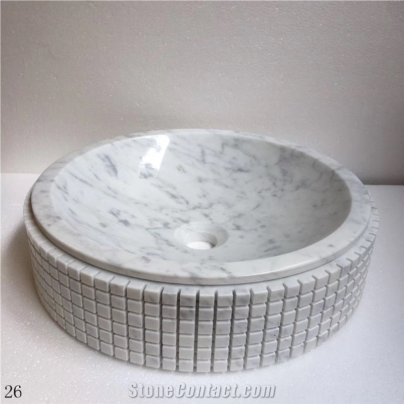 Carrara White Marble Natural Stone Round Basin