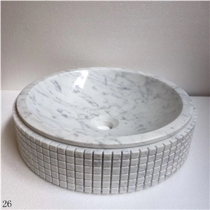 Carrara White Marble Natural Stone Round Basin Carrara White Marble Natural Stone Round Basin