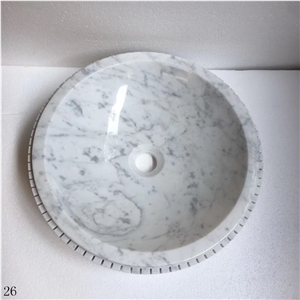 Carrara White Marble Natural Stone Round Basin