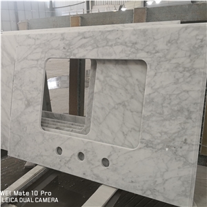 Carrara White Marble Prefab Bathroom Vanity Tops