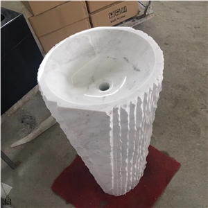 Carrara White Pedestal Basin Art Stone Wash Bowls