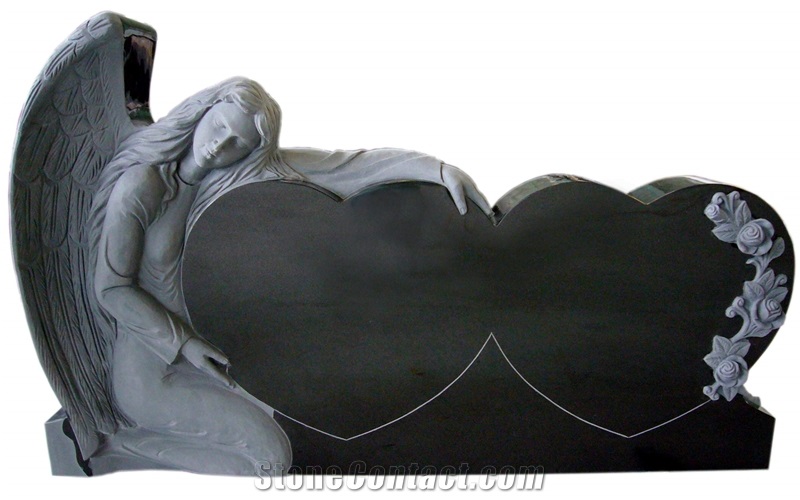 Carved Granite Double Angel Statue Tombstone