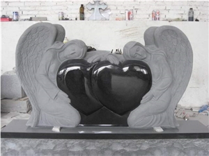 Carved Granite Double Angel Statue Tombstone
