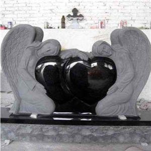 Carved Granite Double Angel Statue Tombstone