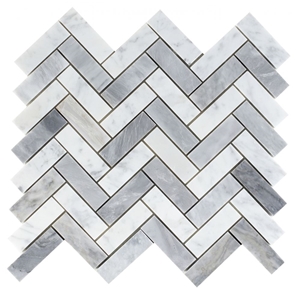 Chevron Long Loft 11x12 Calacatta & Bardiglio Mosaic Tile