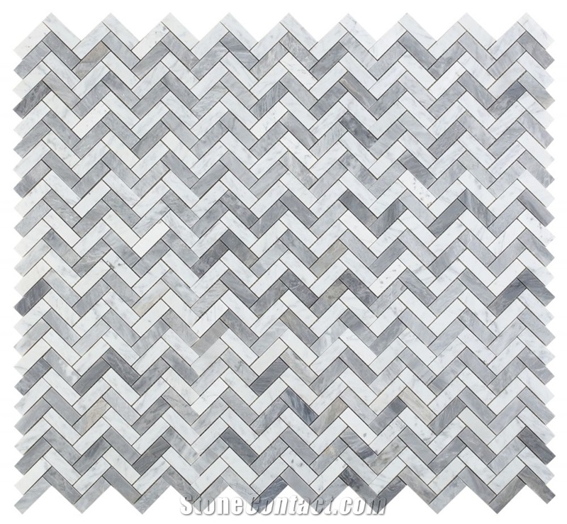 Chevron Long Loft 11x12 Calacatta & Bardiglio Mosaic Tile