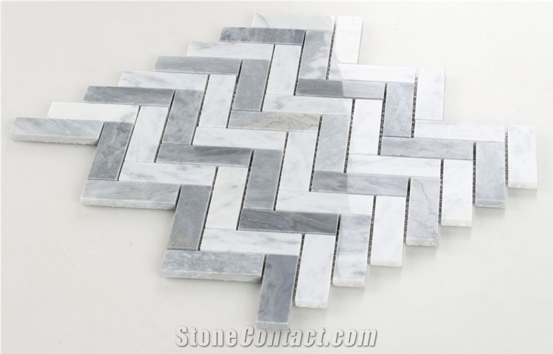 Chevron Long Loft 11x12 Calacatta & Bardiglio Mosaic Tile