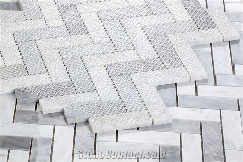 Chevron Long Loft 11x12 Calacatta & Bardiglio Mosaic Tile