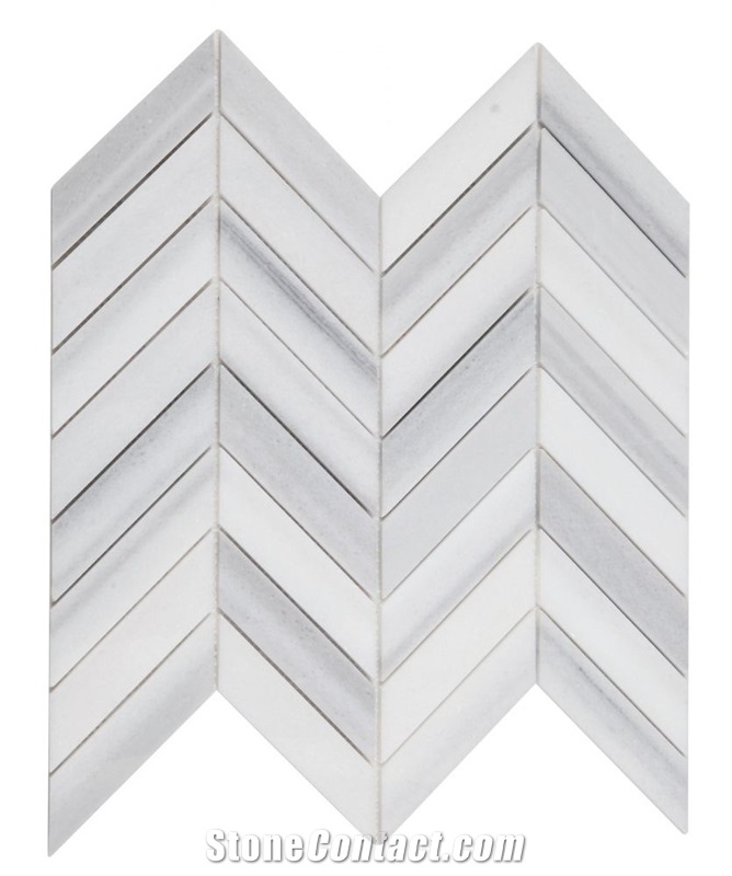 Chevron Marmala White 11"X11" Marble Polish Mosaic
