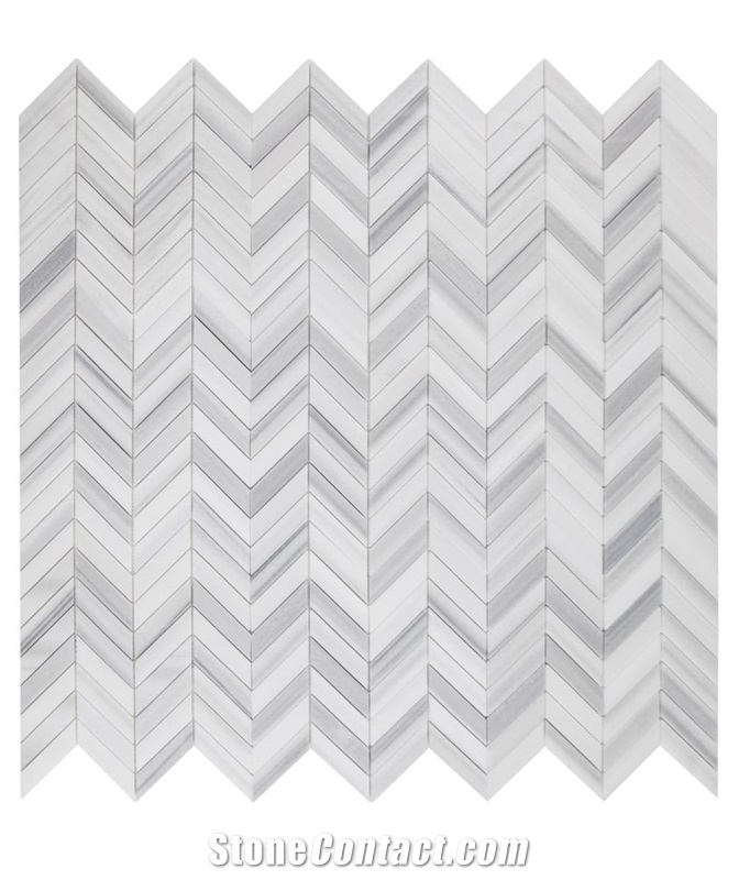Chevron Marmala White 11"X11" Marble Polish Mosaic