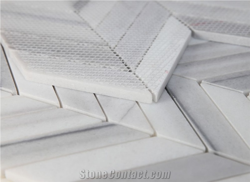 Chevron Marmala White 11"X11" Marble Polish Mosaic