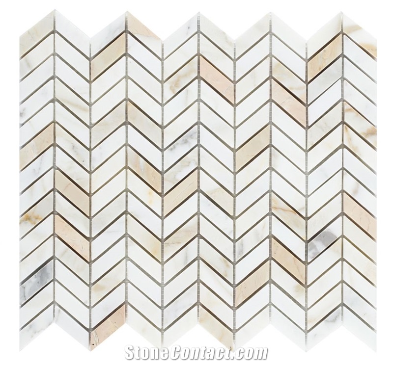 Chevron Petite Calacatta 10.75x12" Marble Mosaic Tiles