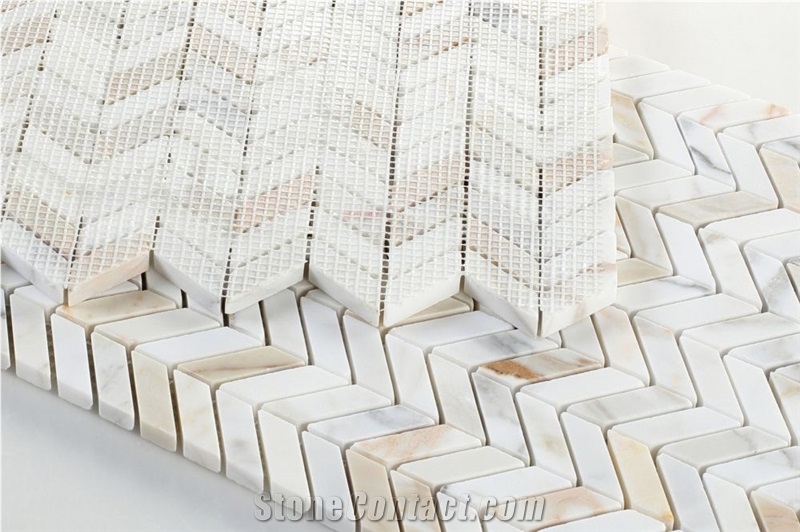 Chevron Petite Calacatta 10.75x12" Marble Mosaic Tiles