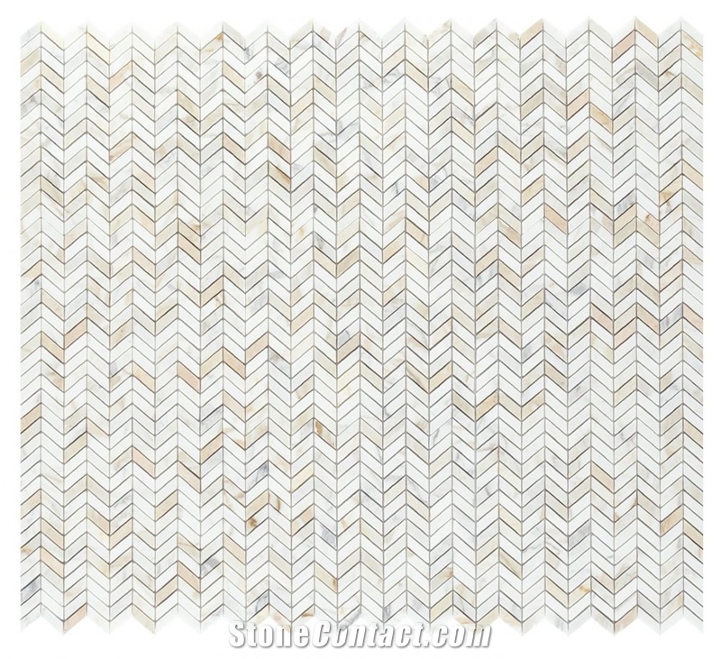 Chevron Petite Calacatta 10.75x12" Marble Mosaic Tiles