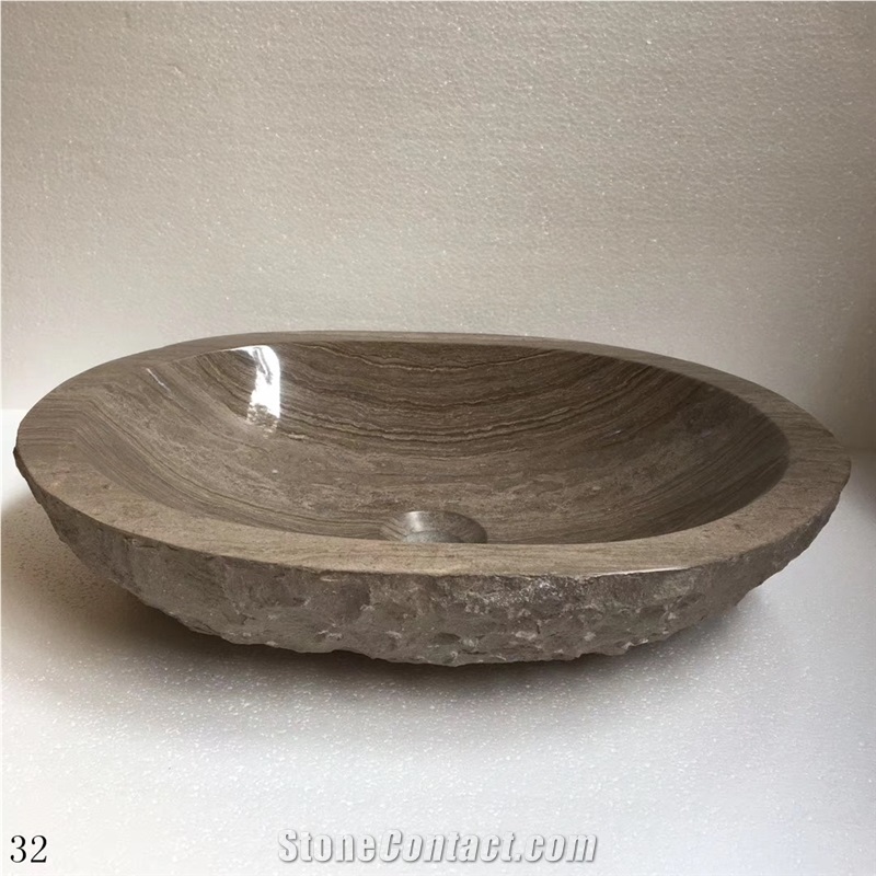 China Coffee Marble Stone Oval Sinks Brown Basins