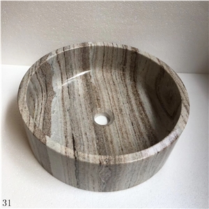China Crystal White Wood Marble Home Round Sink