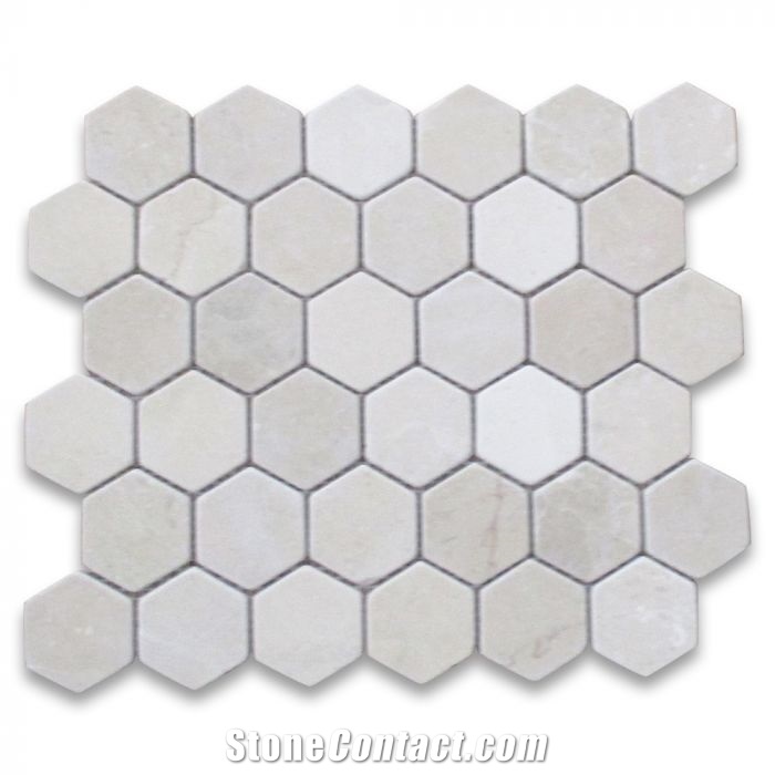 Crema Marfil 2 Inch Hexagon Mosaic Tile Tumbled