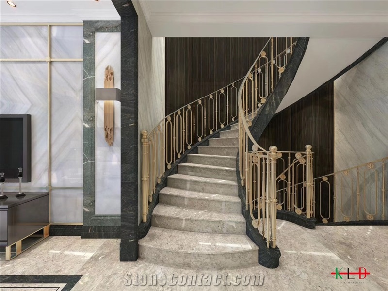 Dora Ash Cloud Marble Spiral Staircase Steps