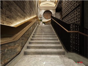 Dora Ash Cloud Marble Spiral Staircase Steps