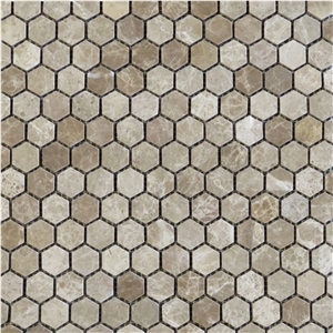 Emperador Light Marble 1 Inch Hexagon Mosaic Tile Polished